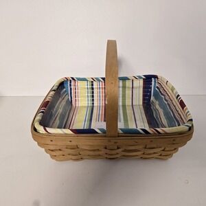 Longaberger 2005 Napkin Basket w/ Bold Striped Cloth Liner and Plastic Protector